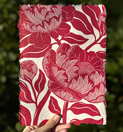 Peonies Handmade Linocut Print