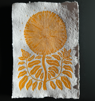 Sun is a Marigold, Handmade Linocut Print