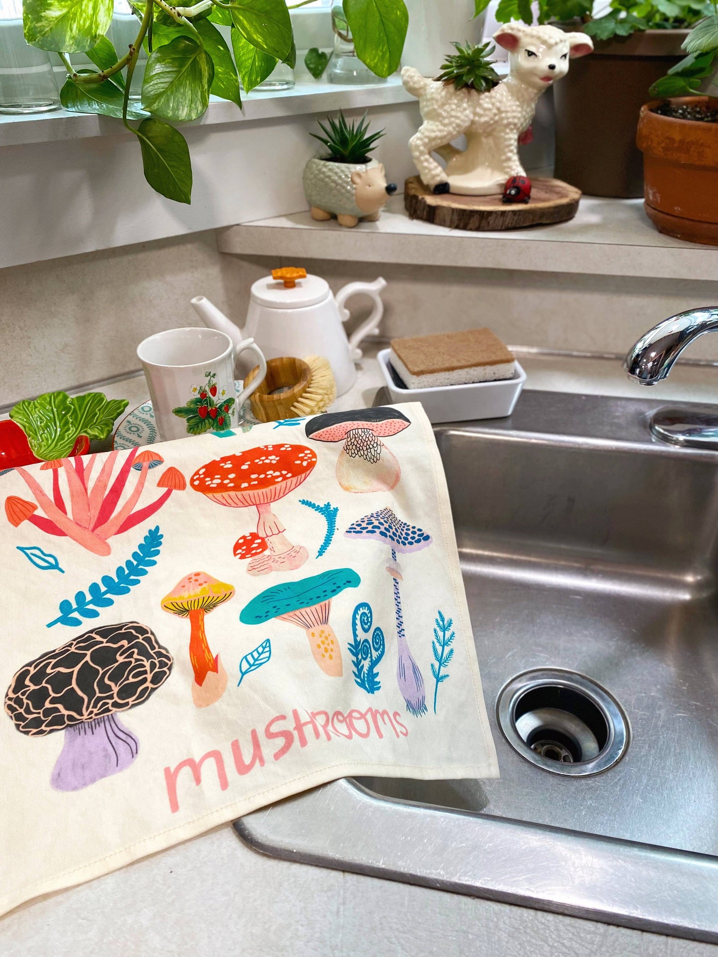 Mushroom Linen Cotton Handmade Tea Towel