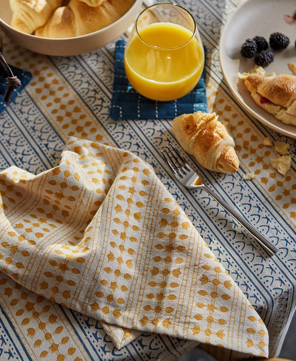 Graphic Block Print Cotton Napkins - Set of 2: Mustard