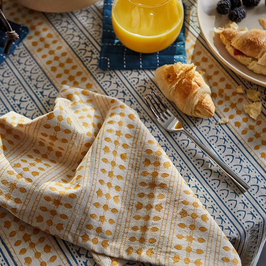 Graphic Block Print Cotton Napkins - Set of 2: Mustard