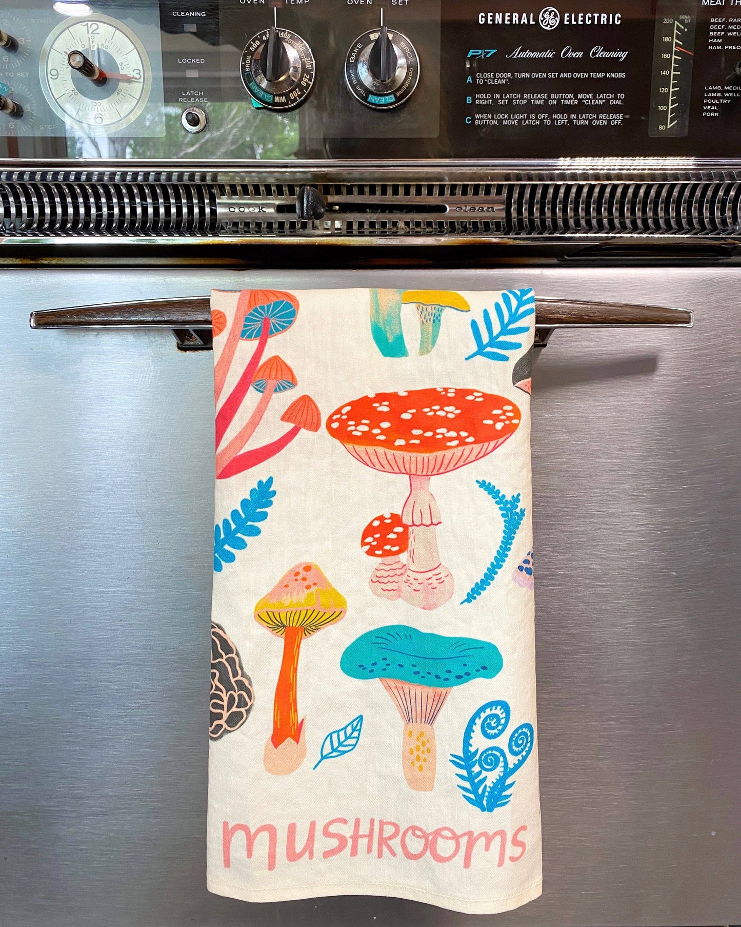 Mushroom Linen Cotton Handmade Tea Towel