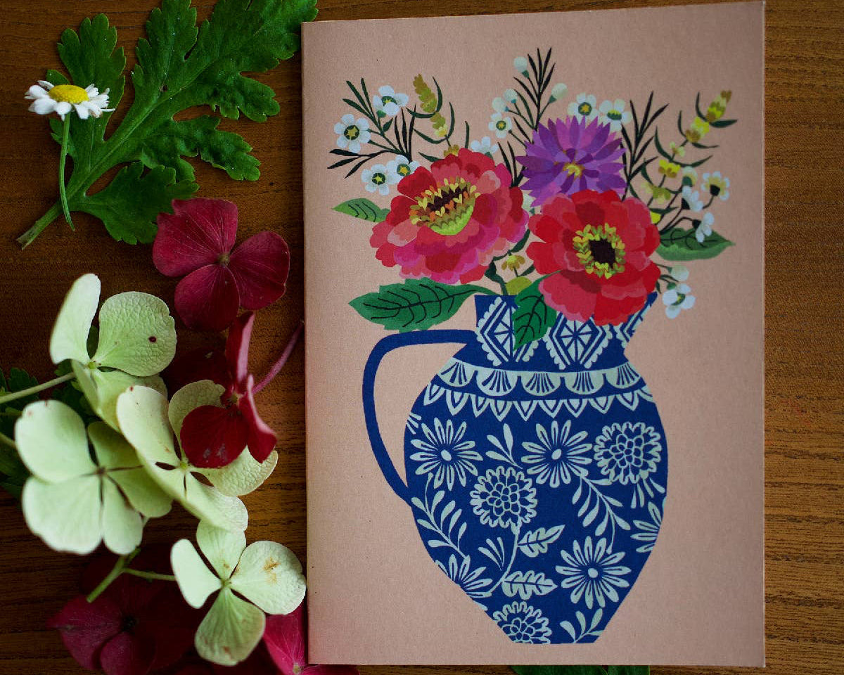 Folk Flowers Greetings Card 