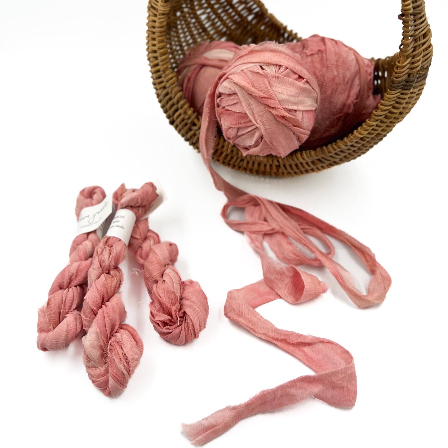 Watermelon Plant-Dyed Sari Silk Ribbon - 5 yards