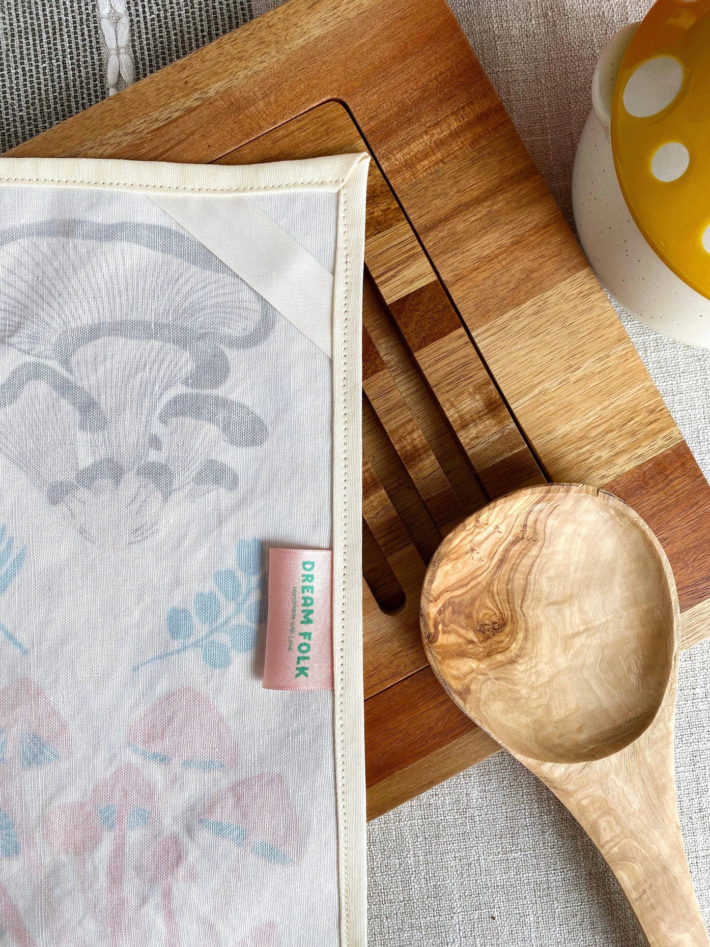 Mushroom Linen Cotton Handmade Tea Towel