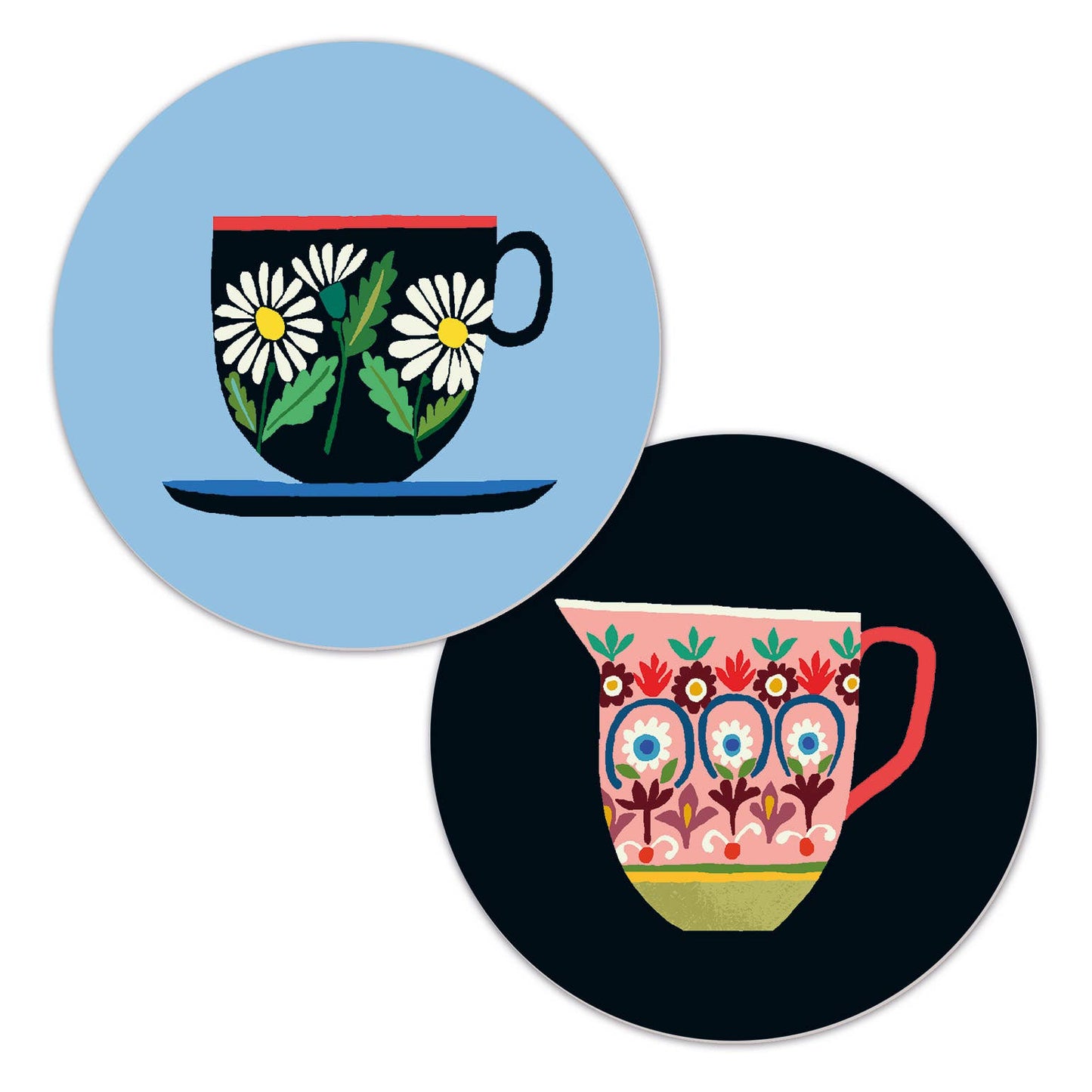 Drinks Coasters- Reversible Designs- Cup & Jug