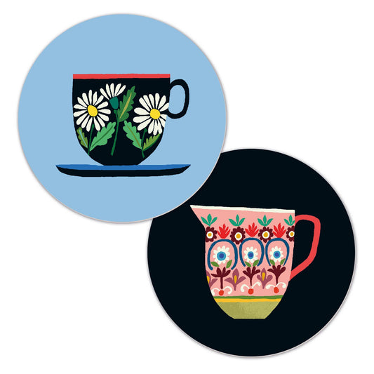 Drinks Coasters- Reversible Designs- Cup & Jug