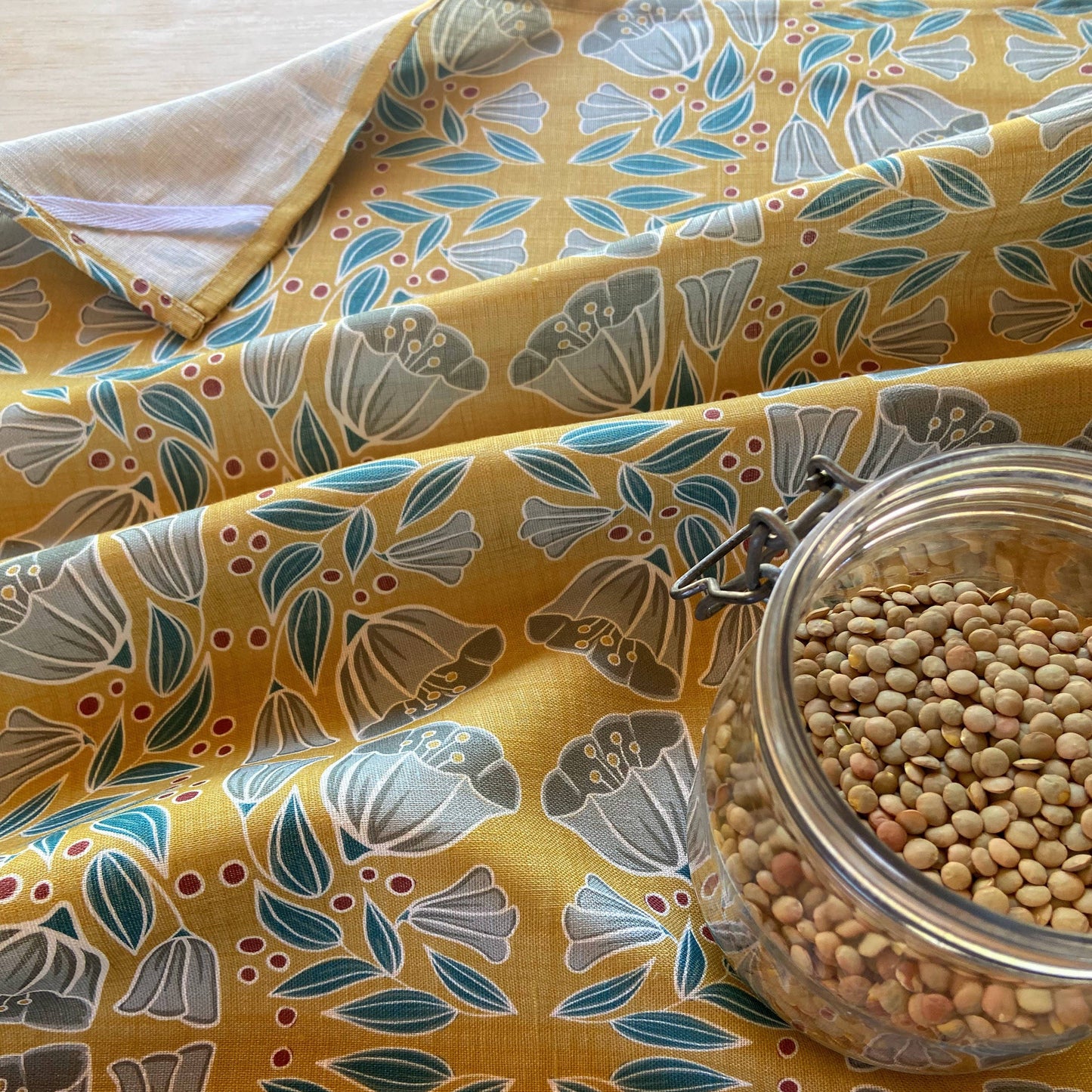 Bluebells on Yellow Tea Towel
