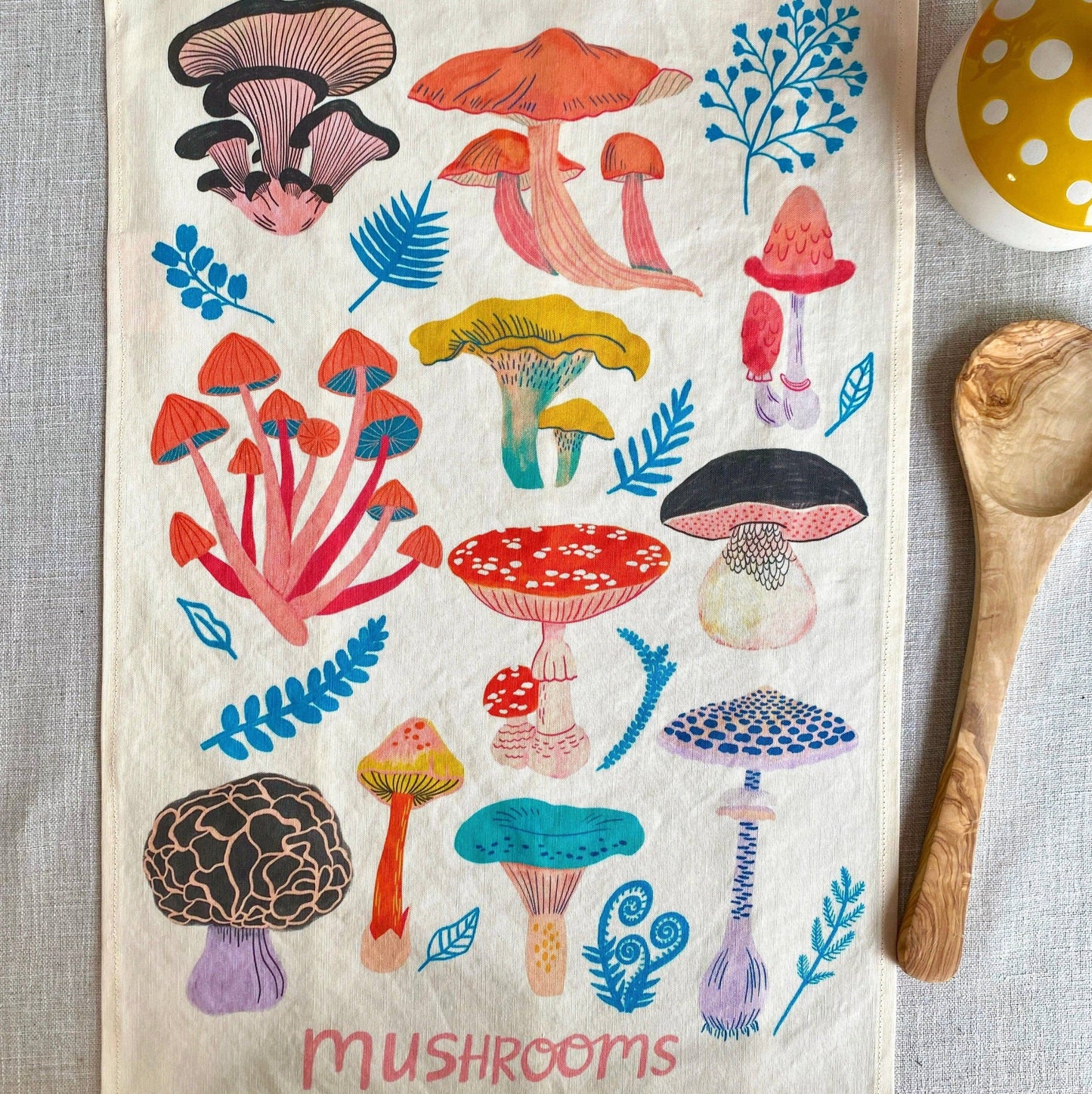 Mushroom Linen Cotton Handmade Tea Towel