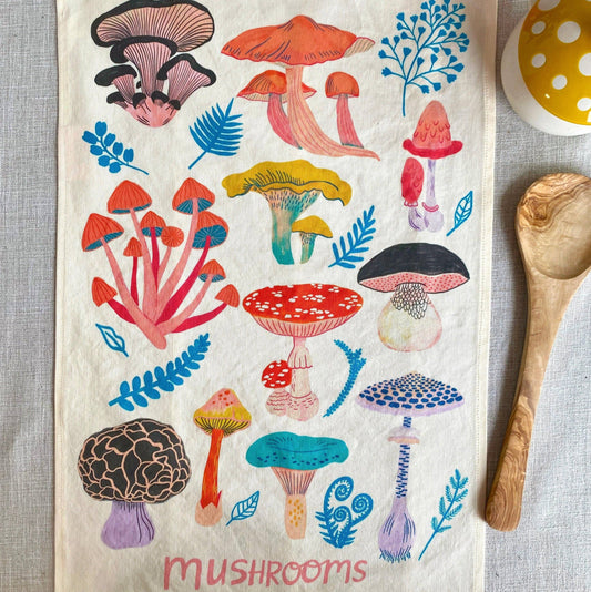 Mushroom Linen Cotton Handmade Tea Towel