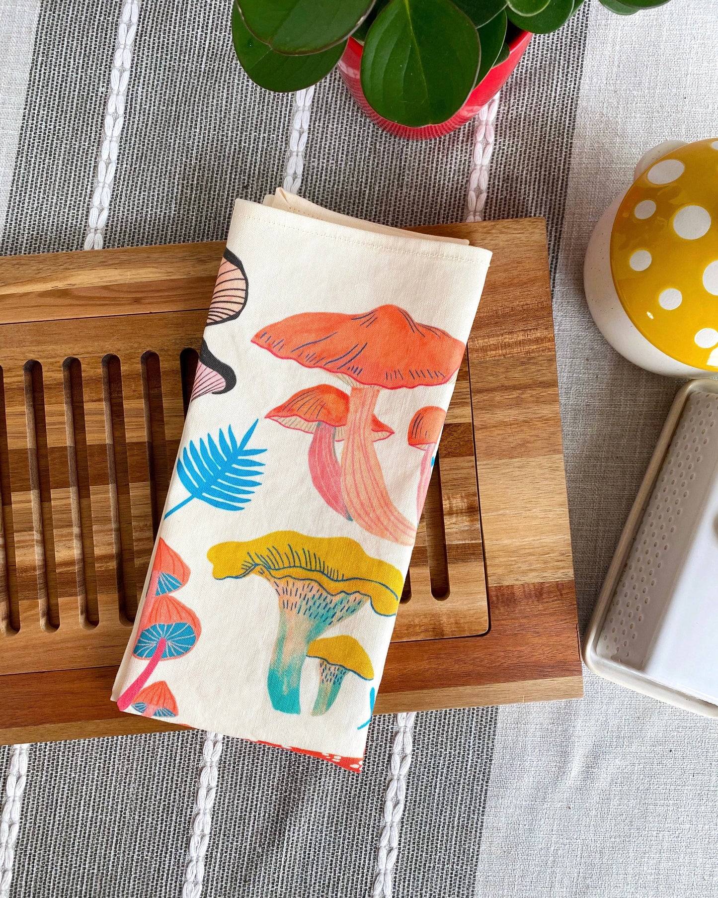 Mushroom Linen Cotton Handmade Tea Towel