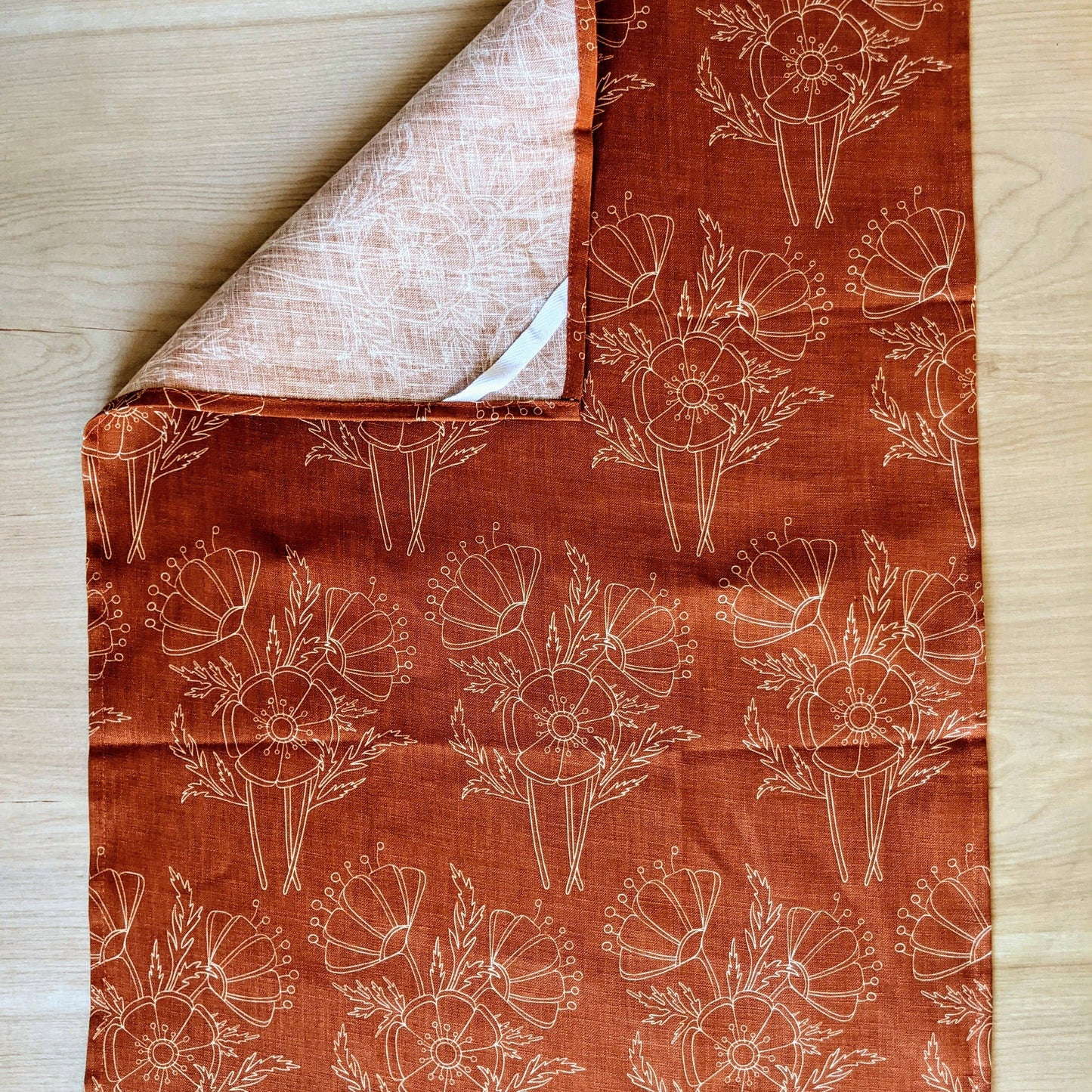 Orange Linework Poppies Tea Towel