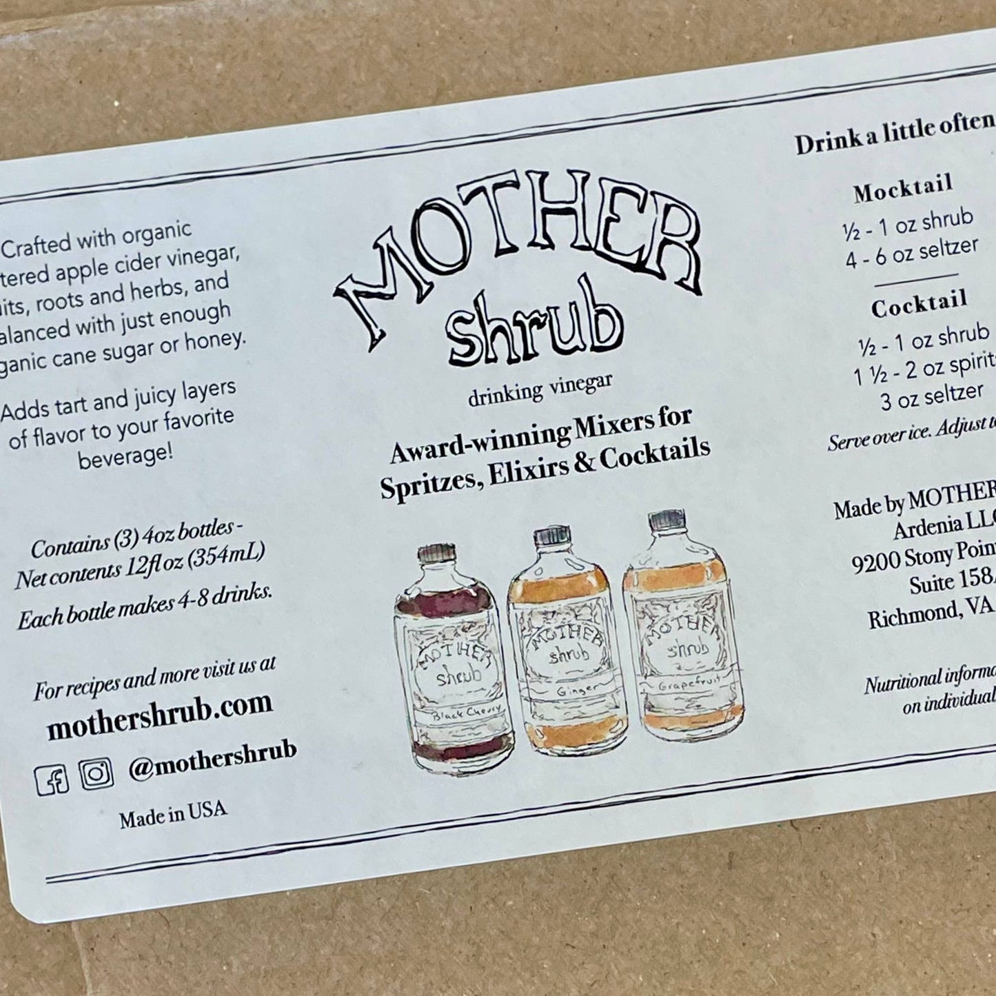 MOTHER shrub 4 oz Trio Box non-alcoholic mixers: Maker's Choice