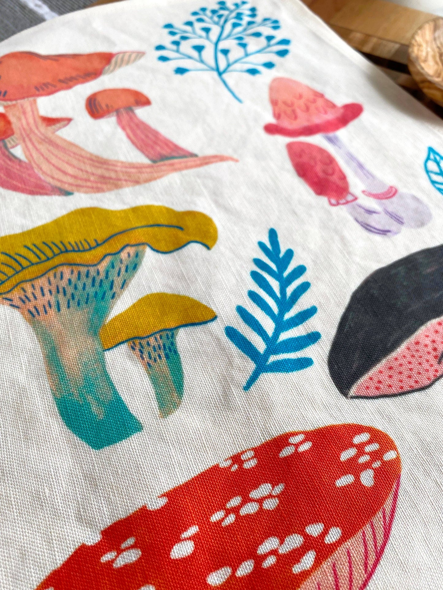 Mushroom Linen Cotton Handmade Tea Towel