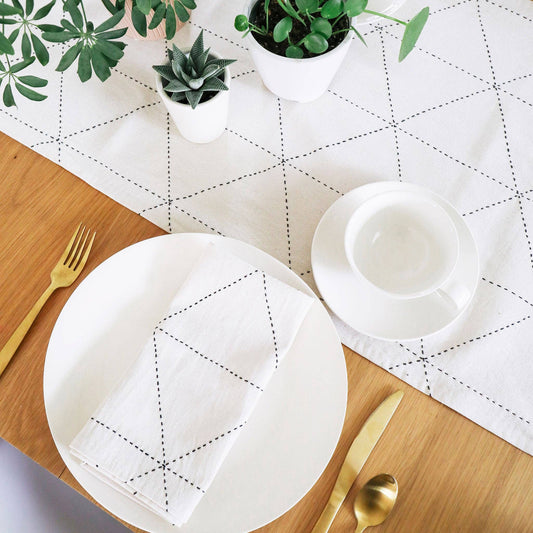 Graph Embroidered Napkins - Set of 2: Bone