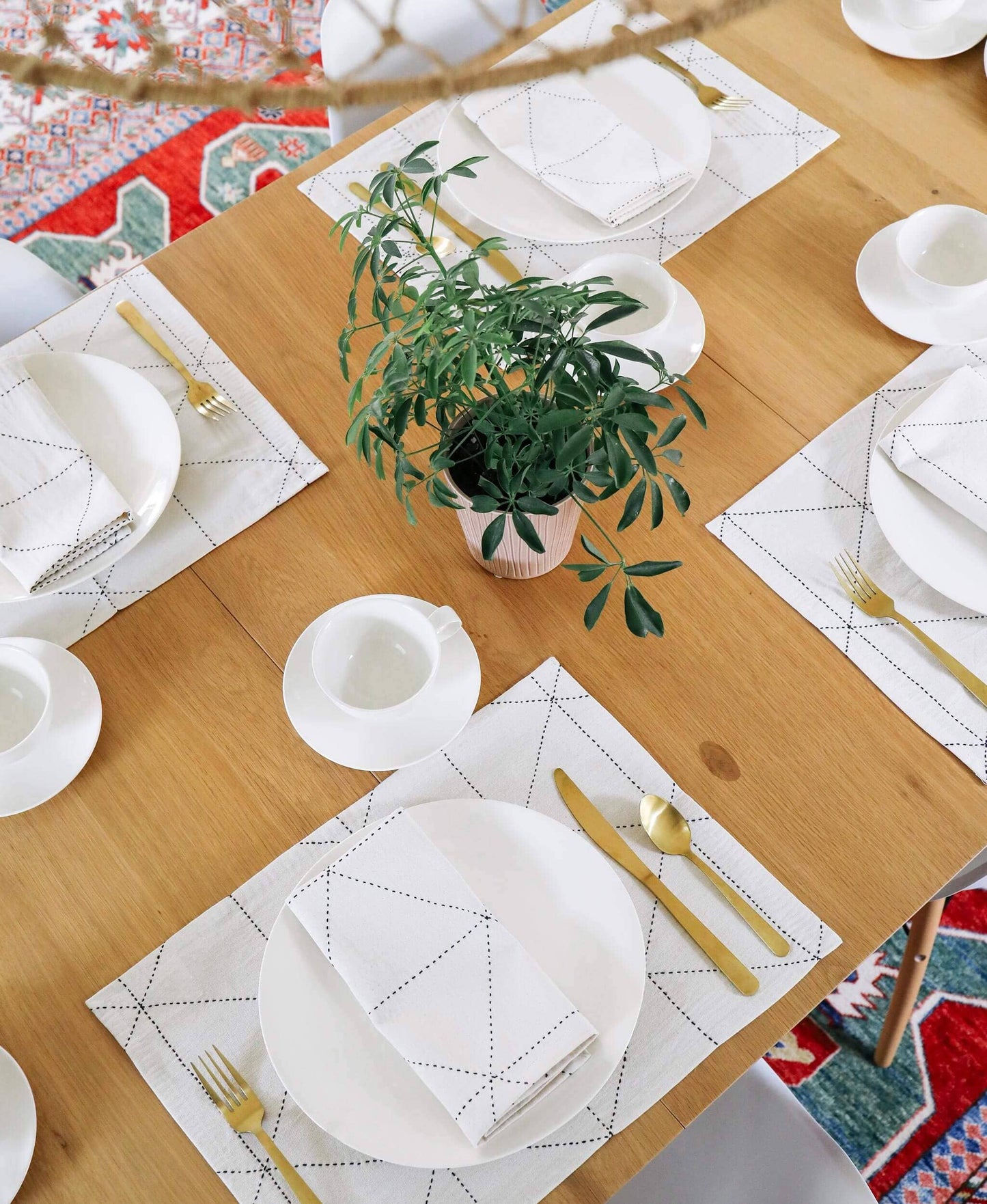 Graph Embroidered Napkins - Set of 2: Bone