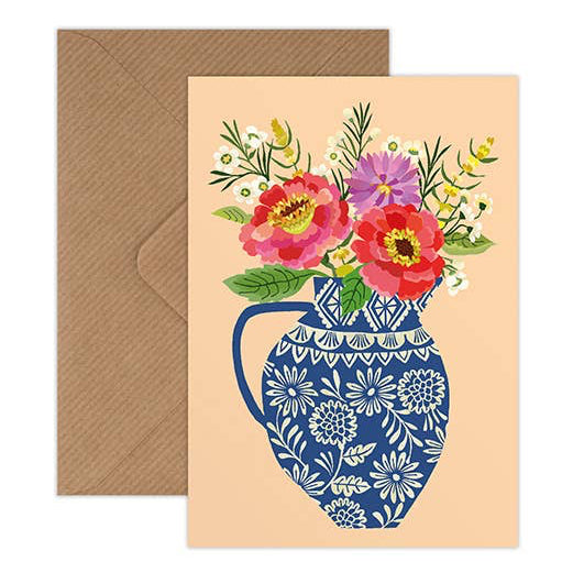 Folk Flowers Greetings Card 