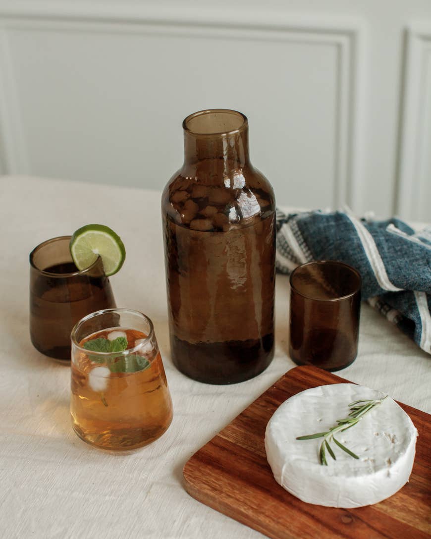 Handblown Hammered Glass Carafe: Amber