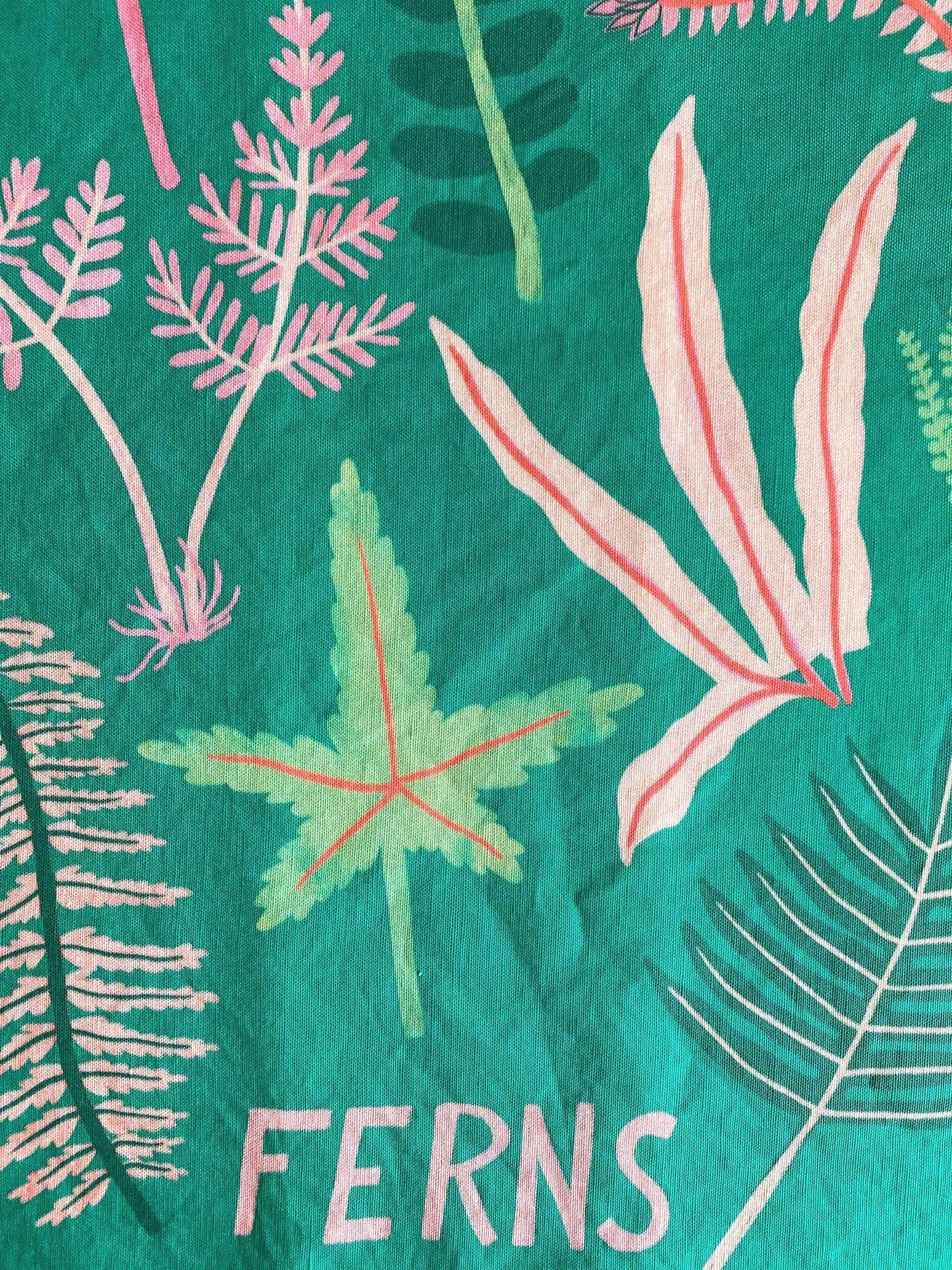 Pink & Green Ferns Linen Cotton Handmade Tea Towel