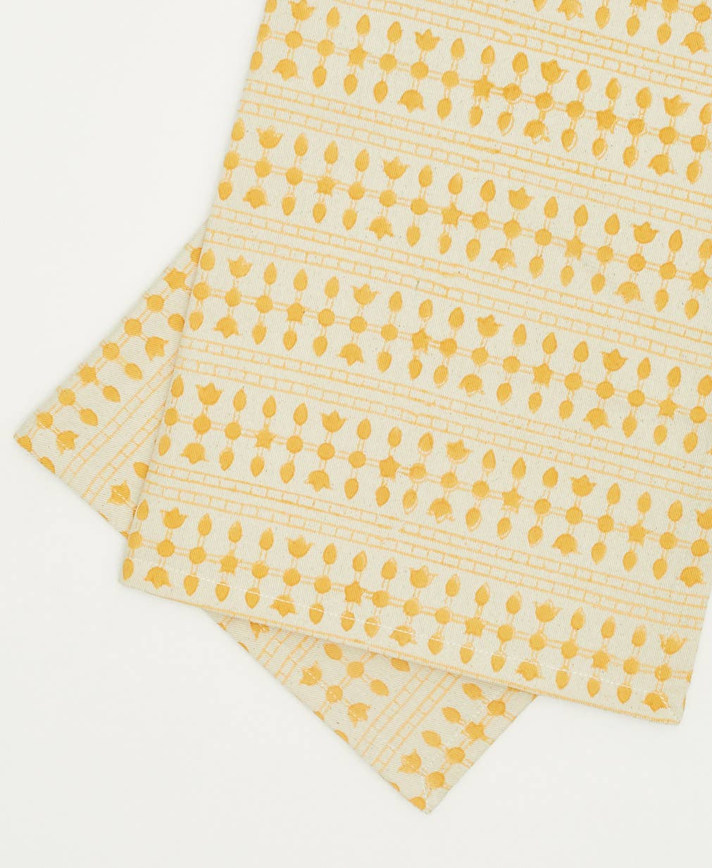 Graphic Block Print Cotton Napkins - Set of 2: Mustard
